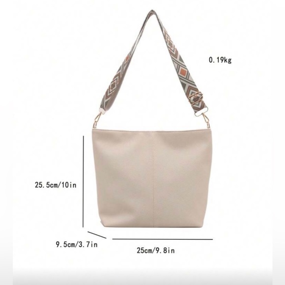 Luxe Beige Vegan Leather Guitar Strap Hobo Crossbody Bag - Picture 6 of 6